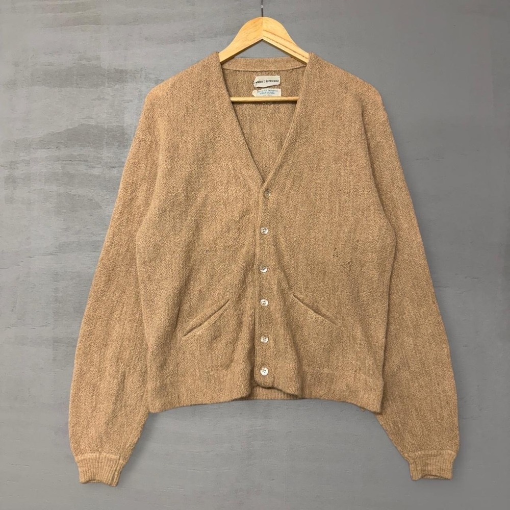 Vintage Kurt Cobain Mohair Style Cardigan Brown Alpaca V Neck Sweater Men's XL
